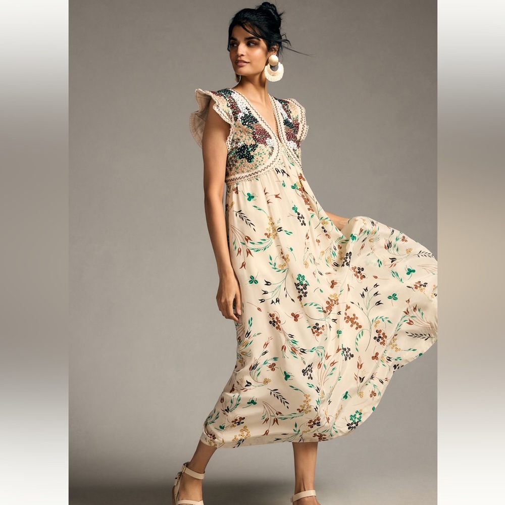 Anthropologie embroidered Maxi Dress